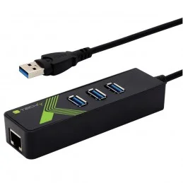 Adattatore Convertitore USB3.0 Ethernet Gigabit con Hub 3 porte|Techly Professional|Docking e Hub